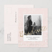 Carte Postale Faire-part Feuille Musique Brush Script Pink Photo Graduation (Devant / Derrière)