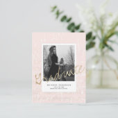 Carte Postale Faire-part Feuille Musique Brush Script Pink Photo Graduation (Debout devant)