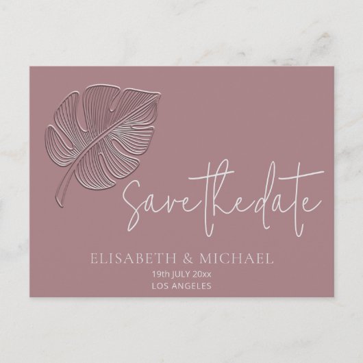 Carte Postale Faire-part Feuille tropicale gaufrée simple et douce  (Devant)