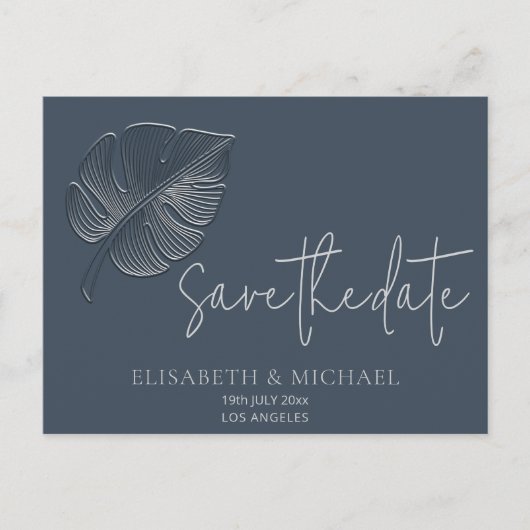 Carte Postale Faire-part Feuille tropicale gaufrée simple et douce  (Devant)