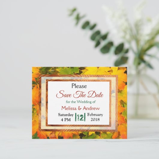 Carte Postale Faire-part Feuilles Automne Mariage Automne Enregistrer la da (Debout devant)