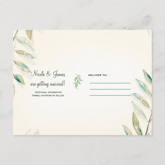 Carte Postale Faire-part Feuilles botaniques d'eucalyptus vert Enregistrer  (Dos)