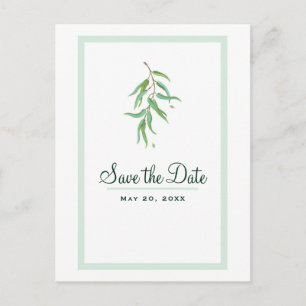 Carte Postale Faire-part Feuilles botaniques d'eucalyptus vert Enregistrez