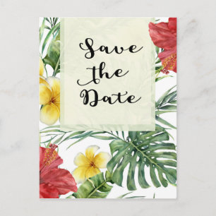 Carte Postale Faire-part Feuilles botaniques tropicaux Floral Aloha Date de