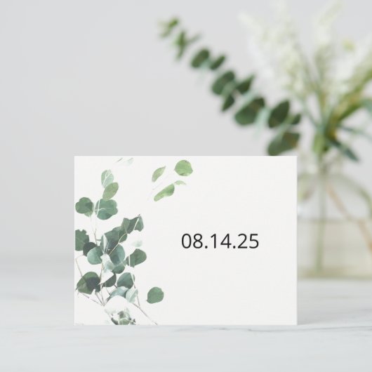 Carte Postale Faire-part Feuilles d'aquarelle enregistrer la date police mo (Debout devant)