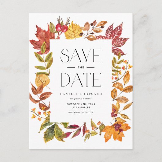 Carte Postale Faire-part Feuilles d'automne chaudes Cadre QR Code Enregistr (Devant)