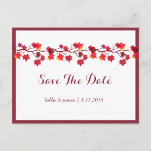 Carte Postale Faire-part Feuilles d'automne de Bourgogne Mariage Enregistre