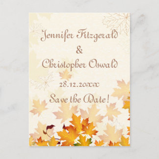 Carte Postale Faire-part Feuilles d'automne dorées Sauvegarder la date