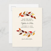 Carte Postale Faire-part Feuilles d'automne Gouache Enregistrer la date (Devant / Derrière)