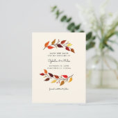 Carte Postale Faire-part Feuilles d'automne Gouache Enregistrer la date (Debout devant)