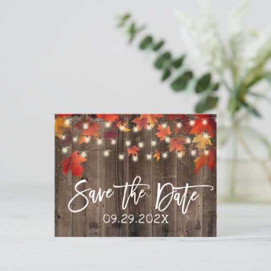 Carte Postale Faire-part Feuilles d'automne rustiques Mariage d'automne Enr (Debout devant)