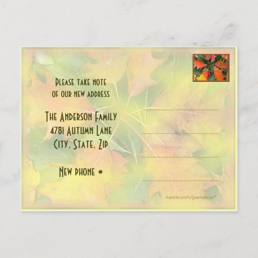 Carte Postale Faire-part Feuilles de chêne en mouvement en automne (Dos)