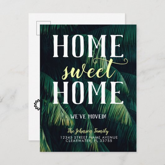 Carte Postale Faire-part Feuilles de palmier tropical Accueil Maison Douce  (Devant / Derrière)