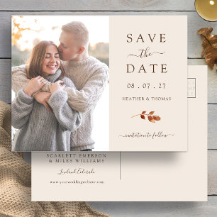 Carte Postale Faire-part Feuilles de Terracotta d'Automne Mariage Photo Enr