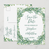 Carte Postale Faire-part Feuilles de verdure aquarelle Save the Date (Devant / Derrière)