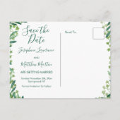 Carte Postale Faire-part Feuilles de verdure aquarelle Save the Date (Dos)