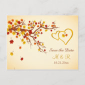 Carte Postale Faire-part Feuilles d'érable d'automne, cœurs Enregistrez la (Devant)