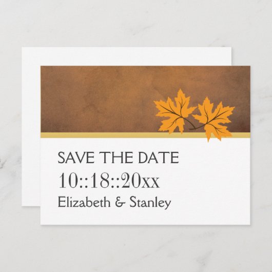 Carte Postale Faire-part Feuilles d'érable orange au mariage marron Enregis (Devant / Derrière)