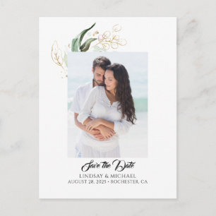 Carte Postale Faire-part Feuilles d'or de verdure Enregistrer la date Photo