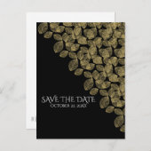 Carte Postale Faire-part Feuilles d'or Élégance d'automne noir Enregistrer  (Devant / Derrière)
