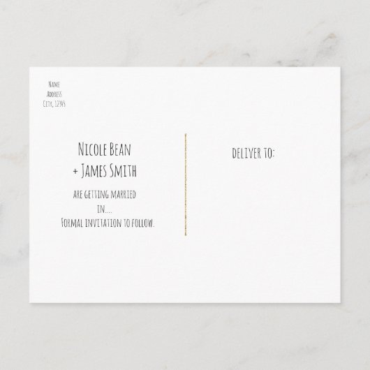 Carte Postale Faire-part Feuilles d'or Élégance d'automne noir Enregistrer  (Dos)