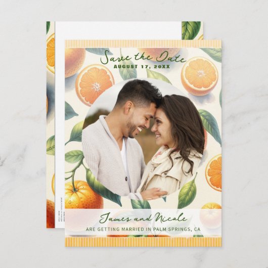 Carte Postale Faire-part Feuilles d'orange d'agrumes à l'aquarelle Enregist (Devant / Derrière)