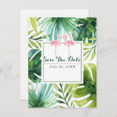 Carte Postale Faire-part Feuilles et Flamants roses tropicaux Mariage Enreg (Devant / Derrière)