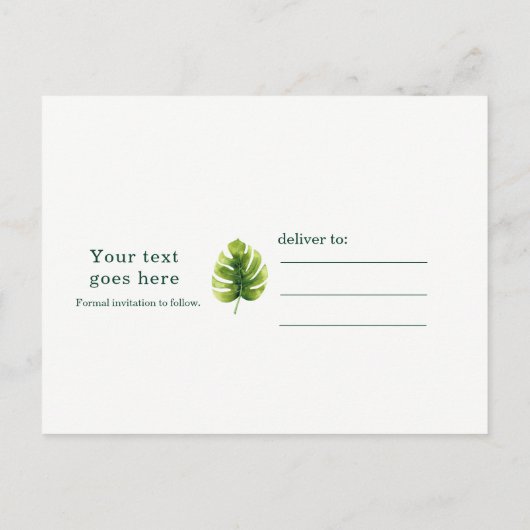 Carte Postale Faire-part Feuilles et Flamants roses tropicaux Mariage Enreg (Dos)