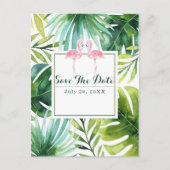 Carte Postale Faire-part Feuilles et Flamants roses tropicaux Mariage Enreg (Devant)