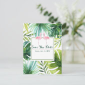 Carte Postale Faire-part Feuilles et Flamants roses tropicaux Mariage Enreg (Debout devant)