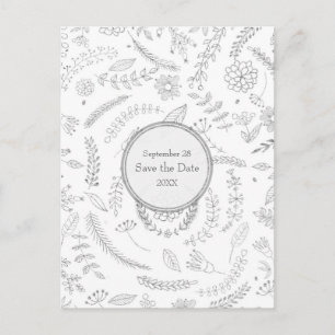 Carte Postale Faire-part Feuilles Florales Argentées Mariage Rustique Enreg