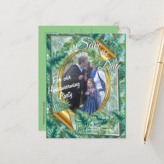 Carte Postale Faire-part Feuilles Plantes verts tropicaux (Devant/Arrière en situation)