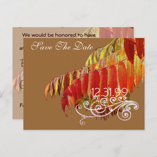 Carte Postale Faire-part Feuilles Sauvegarder La Date (Devant / Derrière)