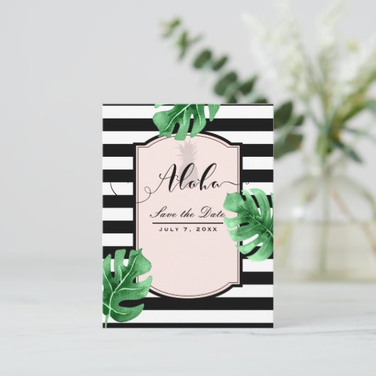 Carte Postale Faire-part Feuilles Tropicales & Ananas Élégant Enregistrez l (Debout devant)