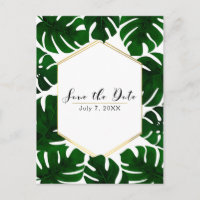 Feuilles Tropicales Vertes Blanc & Or Save the Dat
