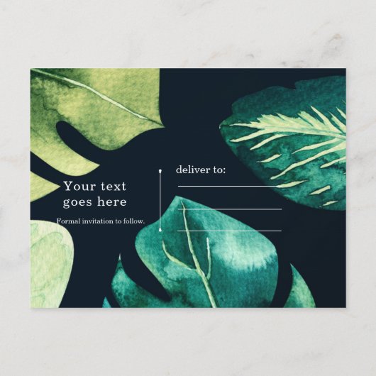 Carte Postale Faire-part Feuilles Tropicales Vertes Élégantes Noires Enregi (Dos)