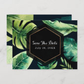 Carte Postale Faire-part Feuilles Tropicales Vertes Élégantes Noires Save T (Devant / Derrière)