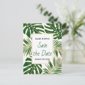 Carte Postale Faire-part Feuilles tropicales vertes et or mariage Save the (Debout devant)
