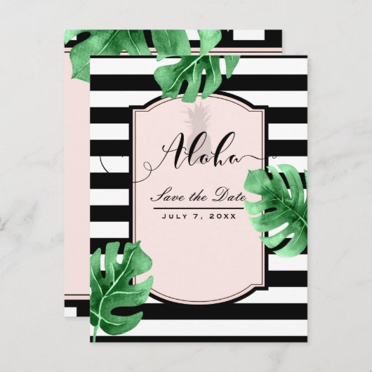 Carte Postale Faire-part Feuilles tropicaux & ananas Élégant Enregistrer la (Devant / Derrière)