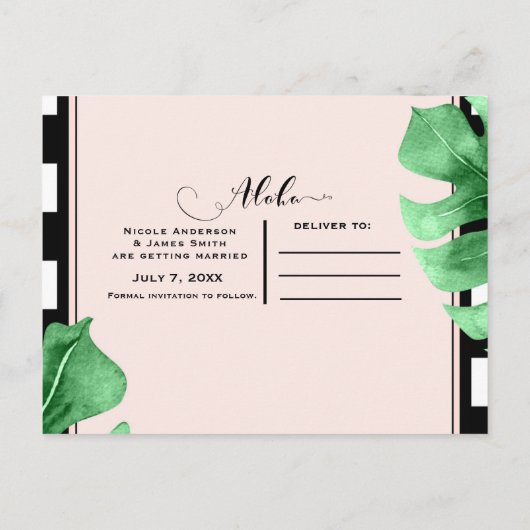 Carte Postale Faire-part Feuilles tropicaux & ananas Élégant Enregistrer la (Dos)