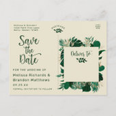 Carte Postale Faire-part Feuilles tropicaux modernes photo mariage Enregist (Dos)