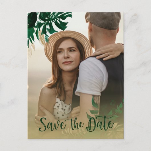 Carte Postale Faire-part Feuilles tropicaux modernes photo mariage Enregist (Devant)