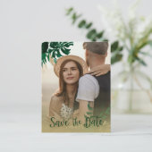 Carte Postale Faire-part Feuilles tropicaux modernes photo mariage Enregist (Debout devant)