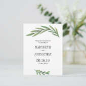 Carte Postale Faire-part Feuilles Verdure Aquarelle Enregistrer La Date Car (Debout devant)