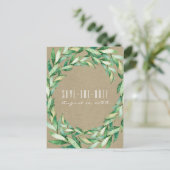 Carte Postale Faire-part Feuilles vertes aquarelle Kraft rustique Save the (Debout devant)