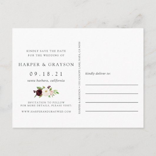 Carte Postale Faire-part Fiançailles Blush Romance (Dos)