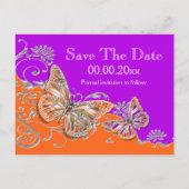 Carte Postale Faire-part Fiançailles d'anniversaire orange violet (Dos)