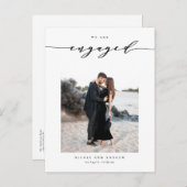 Carte Postale Faire-part Fiançailles photo Black Whimsical Script (Devant / Derrière)