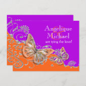 Carte Postale Faire-part Fiançailles pour un anniversaire orange violet (Devant / Derrière)