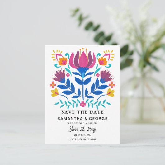 Carte Postale Faire-part Fiesta Florale Mexicaine Enregistrer La Date (Debout devant)
